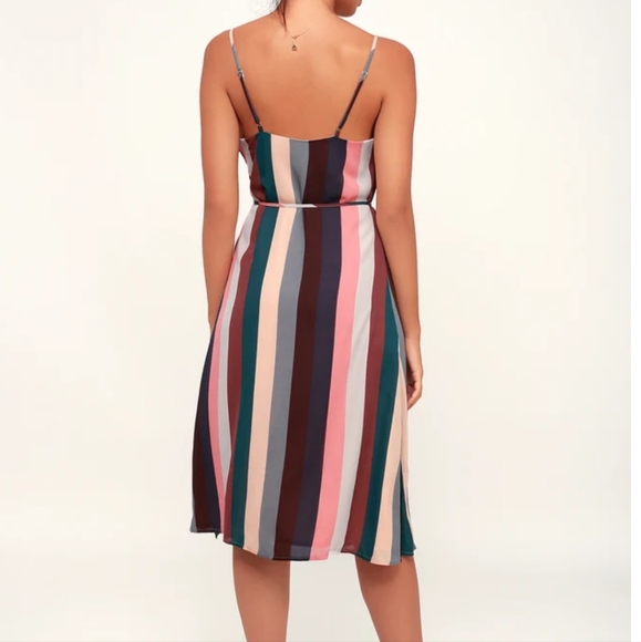 Erina Mauve Multi Stripe Belted Midi Slip Dress - Picture 3 of 3